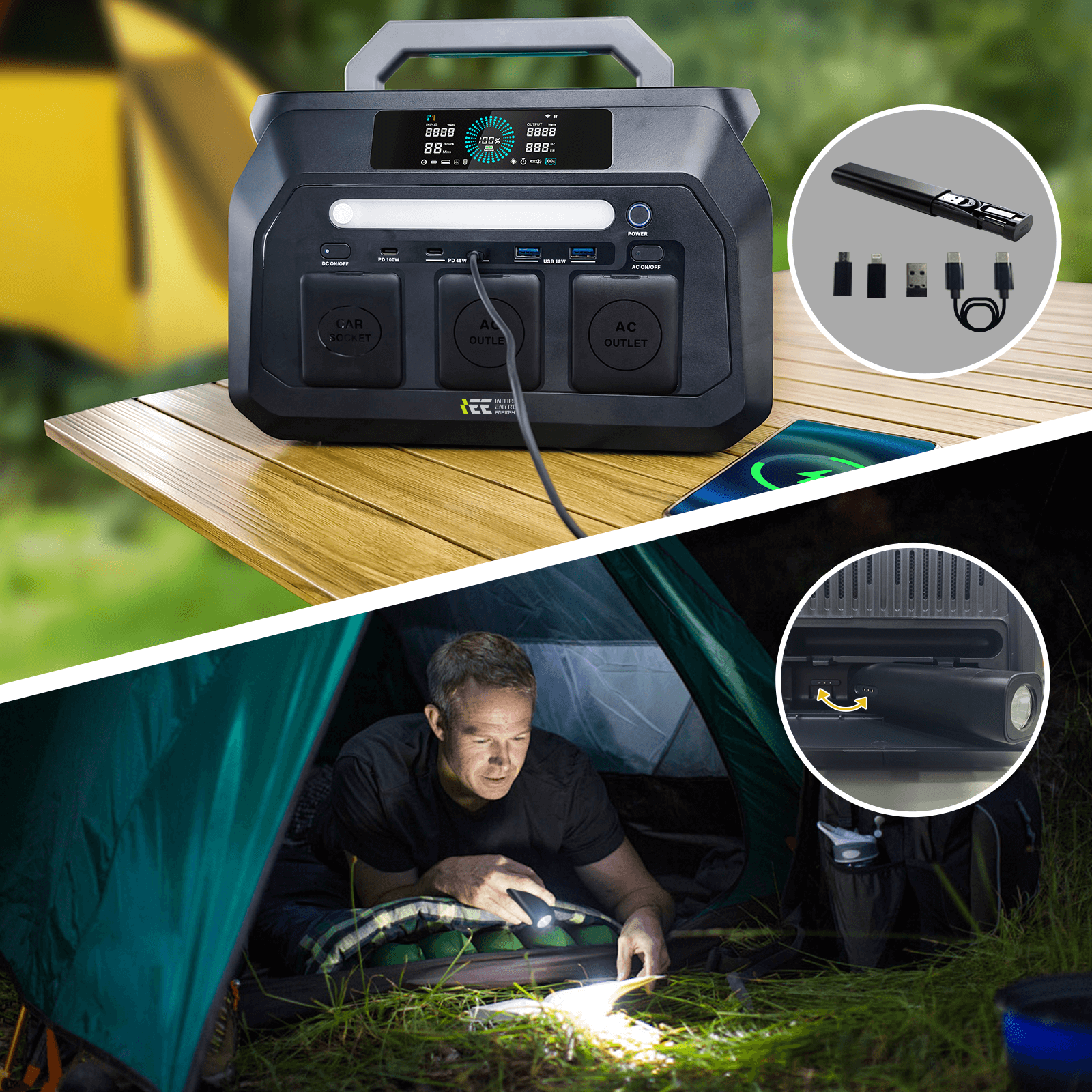 IEETek ポータブル電源 512W 800W キャンプ用・ 停電対策・車中泊・防災